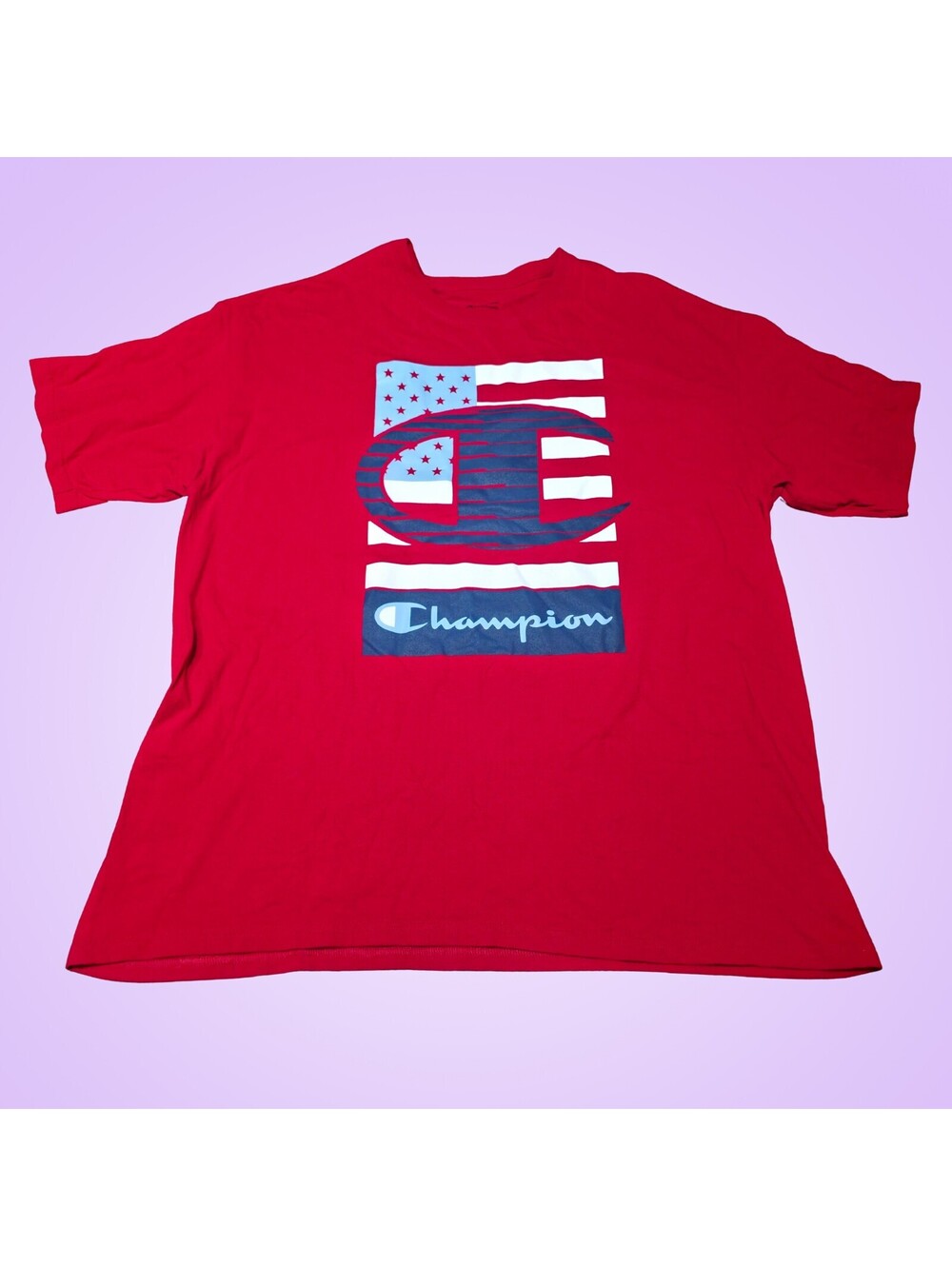Champion Mens 2XL Red American Flag Logo Graphic T-Shirt Short Sleeve